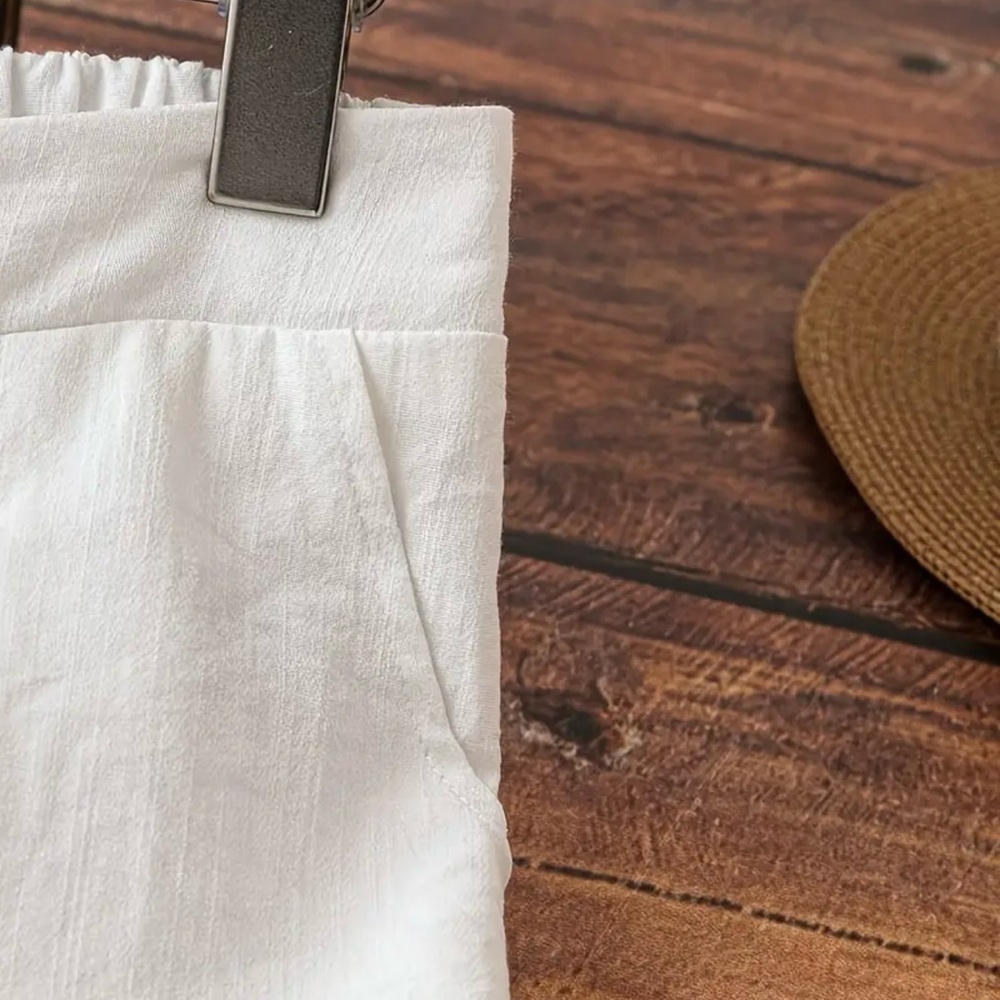 Elegant White Wide Leg Drawstring Pants - Picture 4 of 5